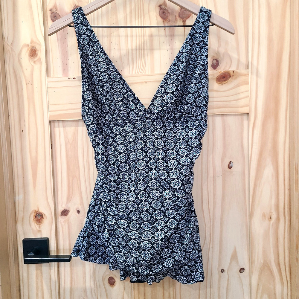 Shore Shapes Swimwear One Piece Swimdress Suit Tummy Slimming Navy Geo Size 12